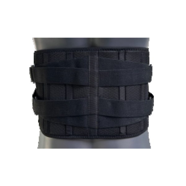 This black waist brace features adjustable straps for a secure fit, offering reliable spinal support and helping prevent strain during work, study, and movement.