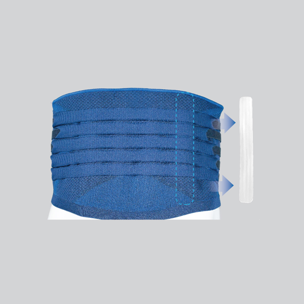 Designed with elastic stabilizing straps and support bars, this waist belt offers customizable compression, enhancing comfort and support during exercise or work tasks.